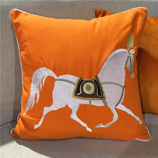 

cushion/decorative pillow modern cotton embroidery white horse luxury decorative case orange red canvas sofa chair cushion cover 45x45cm 1pc