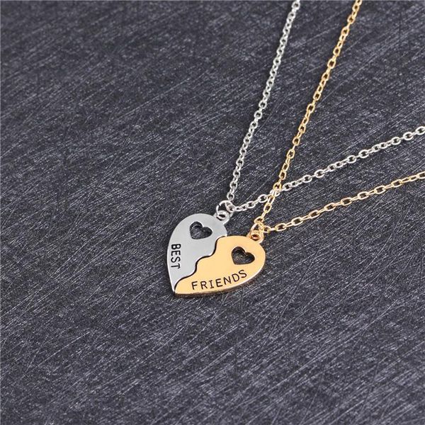

pendant necklaces friends necklace 2 parts heart shaped friendship half puzzle jewelry for girls fashion chain collier, Silver