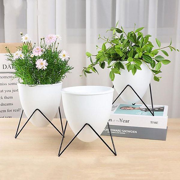 

planters & pots 1pc creative planter plastic home decoration self watering flower pot egg shape with iron frame
