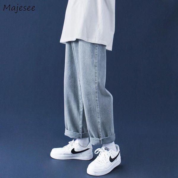 

men jeans solid loose denim trendy all-match straight males leisure chic baggy cowboy trousers harajuku retro cool simple new, Blue