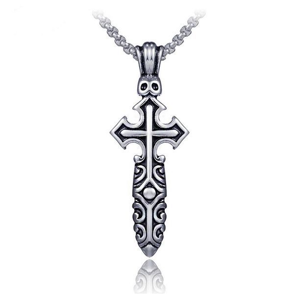 

pendant necklaces hip hop jewelry rock punk sword cross necklace stainless steel gothic for men women gift kpop, Silver