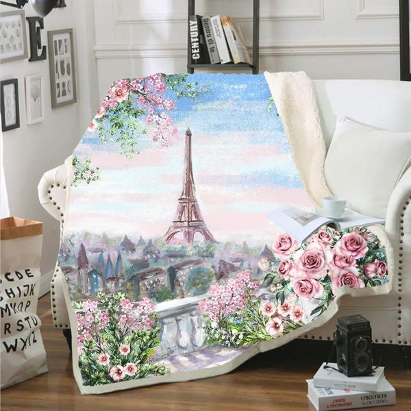 

stamp fluffy blanket eiffel tower blanket 3d print extreme scenery fleece for kids adults colorful throw