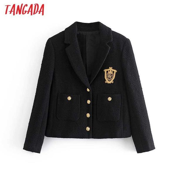 

tangada women embroidery crop tweed blazer female long sleeve elegant jacket ladies blazer formal suits 3h206 210609, White;black