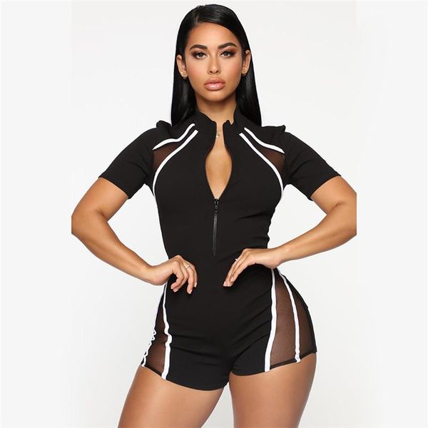 

women's jumpsuits & rompers laisiyi black bodycon jumpsuit romper sleeveless bodysuit women zipper elegant full length polyester 2021, Black;white