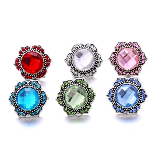 

wholesale mix zircon snap buttons clasp 18mm metal rhinestone decorative flower button charms for diy snaps jewelry findings factory supplie