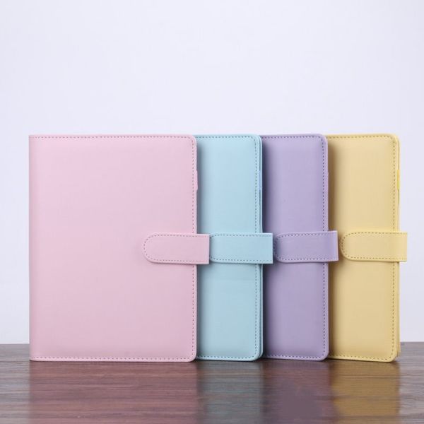 

5 colors a6 empty notebook binder 19*13cm loose leaf notepads without paper pu faux leather cover file folder spiral planners scrapbook, Purple;pink