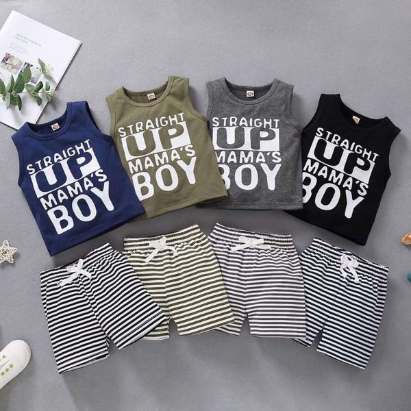 

boys and girls suits summer boys' camouflage shorts set cotton casual striped vest t-shirt children's wear, White