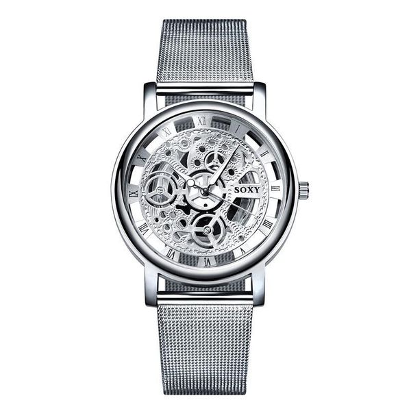 

wristwatches hohl 2021 skeleton armbanduhr mnner mesh gÃ¼rtel frauen uarz uhren relogio masculino, Slivery;brown