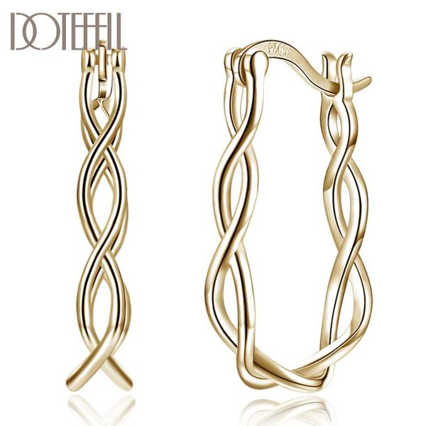 

hoop & huggie doteffil 925 sterling silver/18k gold hollow woven circle earrings fashion for woman wedding engagement party gift jewelry, Golden;silver