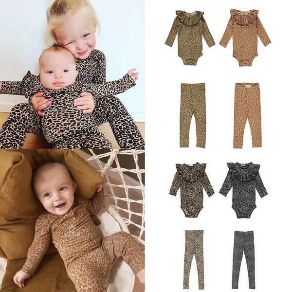 Bambini carini Bodysuits 2021 Nuova primavera Mar Brand Brand Toddler Leopard Stampa a maniche lunghe MANICHE TANTE NELLE ABBIGLIAMENTO NEWNORN COTONE ABBIGLIAMENTO 210315