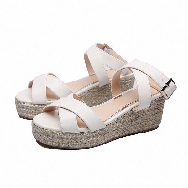 

summer sandals women fashion cross strap sandals buckle high heel shoes wedges platform ankle strap x4d8#, Black