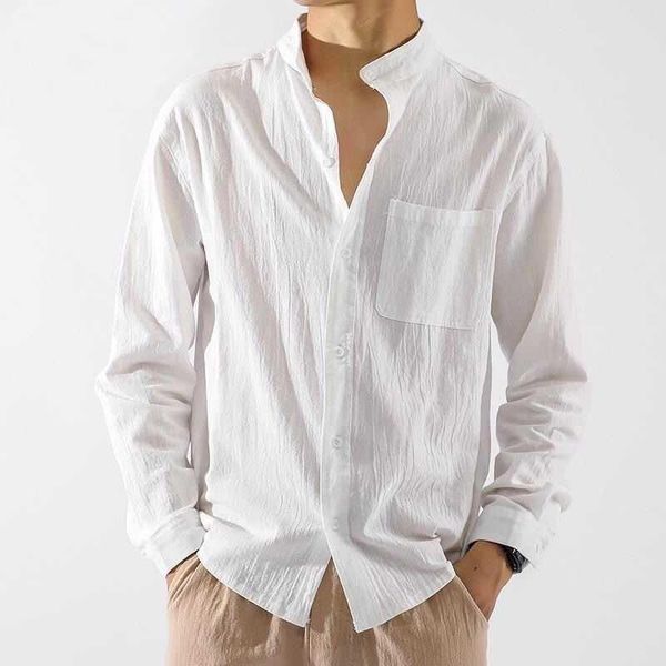 

men's casual shirts linen men long sleeve japanese vintage loose large size coat cotton-linen 2021 fashion, White;black