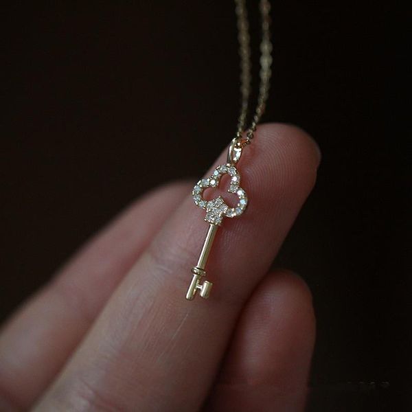 

other 925 sterling silver pavÃ© crystal vintage key pendant 14k gold plating necklace women light luxury temperament dress jewelry