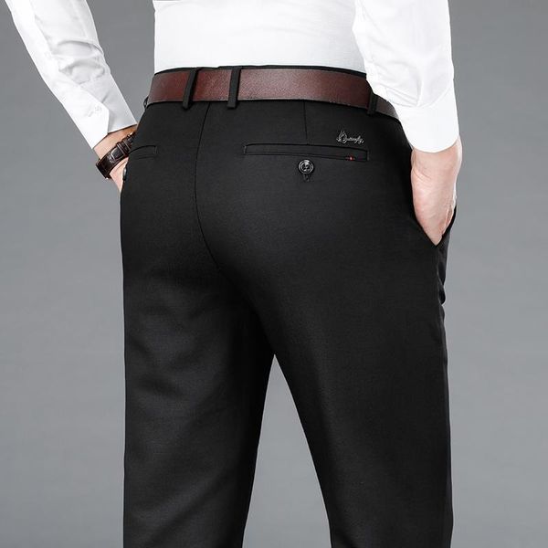 

men's pants 2021 mens autumn modal cotton stretch casual business fashion light khaki loose boutique brand trousers,8152, Black