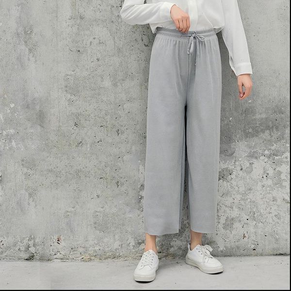 

ice silk wide leg pants womens casual high waist loose solid trousers fashion lace up breathable joker ladies pant summer new, Black;white