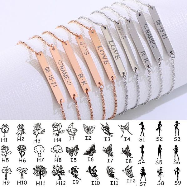 

charm bracelets komi polynesia hawaii samoa custom name text number pattern chain bracelet rectangular small pendant ladies men gifts, Golden;silver