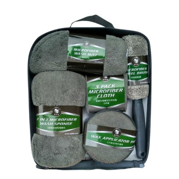 

car sponge cleaning kit 9pcs/set microfiber washing glove towel wheel brush tools