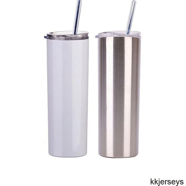 

20oz sublimartion straight tumblers with steel straw rubber bottoms stainless steel tumbler coffee mug sublimation blanks water bottle