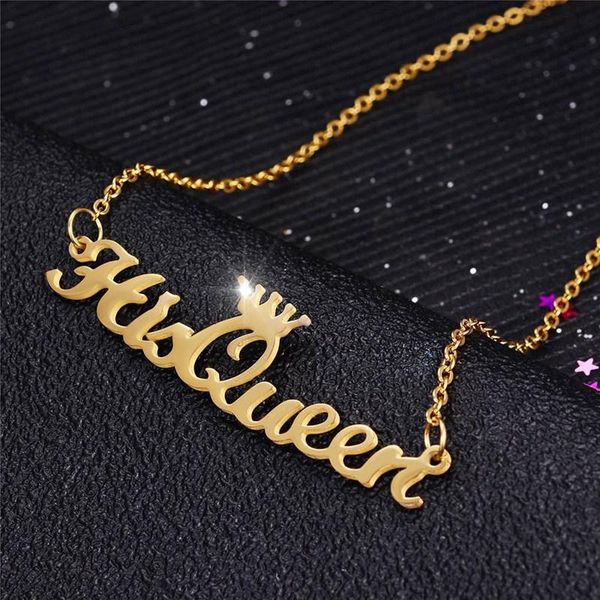 

her king his queen initial letter necklace zilveren gouden ketting vrouwen mannen kettingen kraagje, Silver