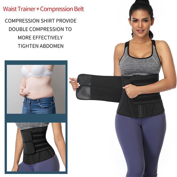 

ladies waist trainer cincher neoprene shapewear women slimming strap belly shaper tummy control workouta trimmer belt corset, Black;gray