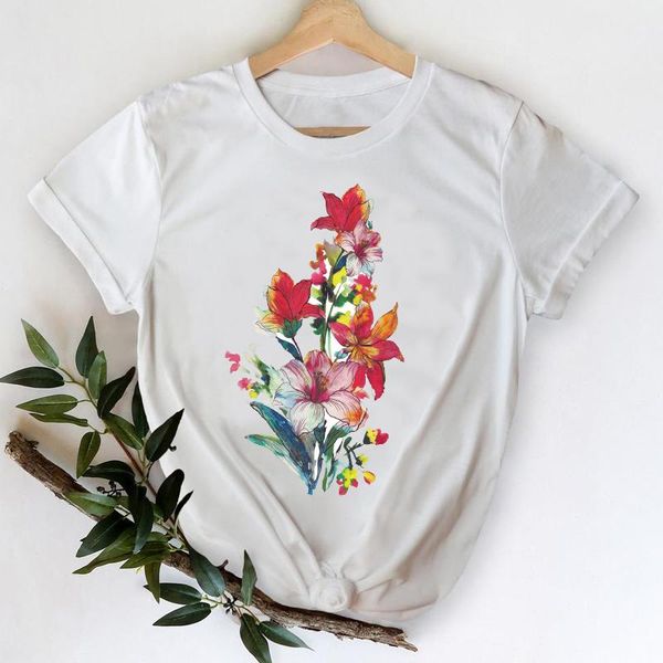 

women's t-shirt t-shirts women 2021 watercolor flower floral short sleeve fashion clothes graphic tshirt lady print female tee, White