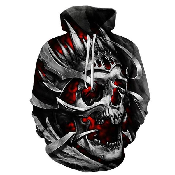 

men's hoodies & sweatshirts hoodie 3d printed funny skull street wearing harajuku pullover sweatshirt punk hip hop jacket sportsuit, Black