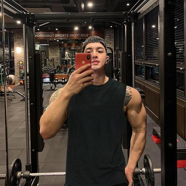 

men' tank fashion summer cotton sleeveless shirts fitness men bodybuilding singlets workout gym clothing, White;black