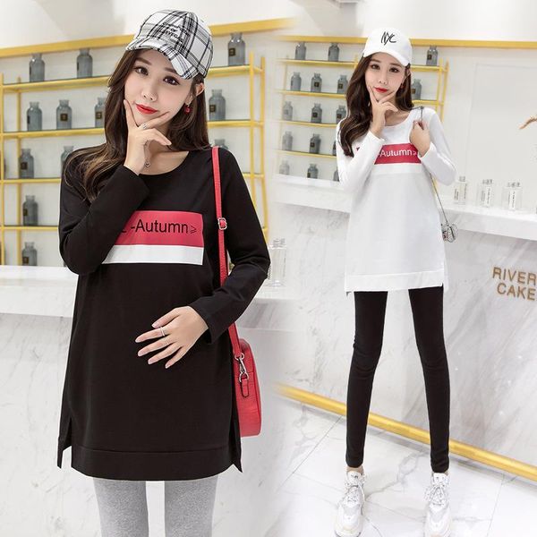 

maternity dresses spring and autumn pregnant women style cotton t-shirt fashion printed loose-fit women's, White
