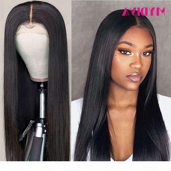 

middle part human wigs brazilian straight lace front wig pre plucked with baby hair for black women, Black;brown