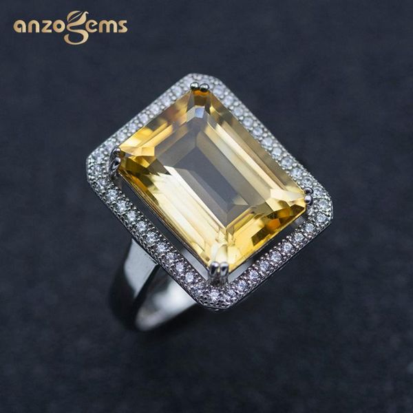 

cluster rings anzogems 14*10mm natural citrine ring 925 sterling silver golden gemstone fine jewelry for women's mother's day wedd, Golden;silver