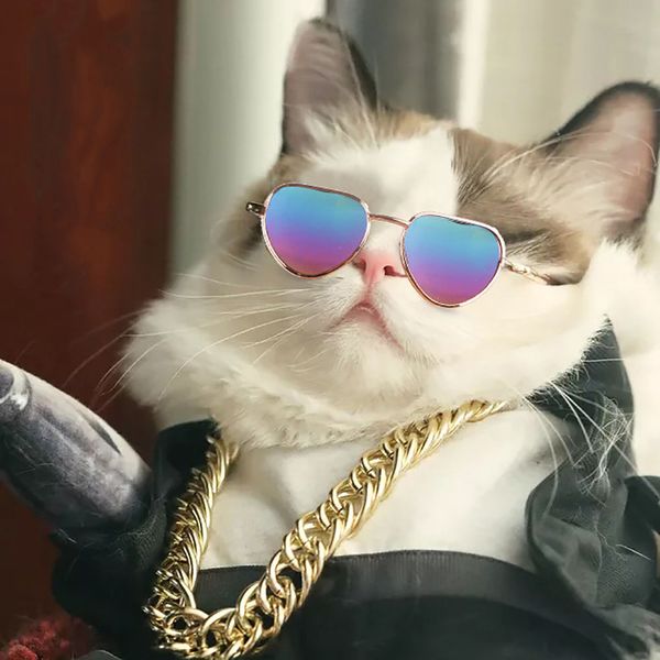 

fashion style cat sunglasses cute heart shape metal polarized sun glasses accessories pets for decoration eyeglasses eye wear, White;black