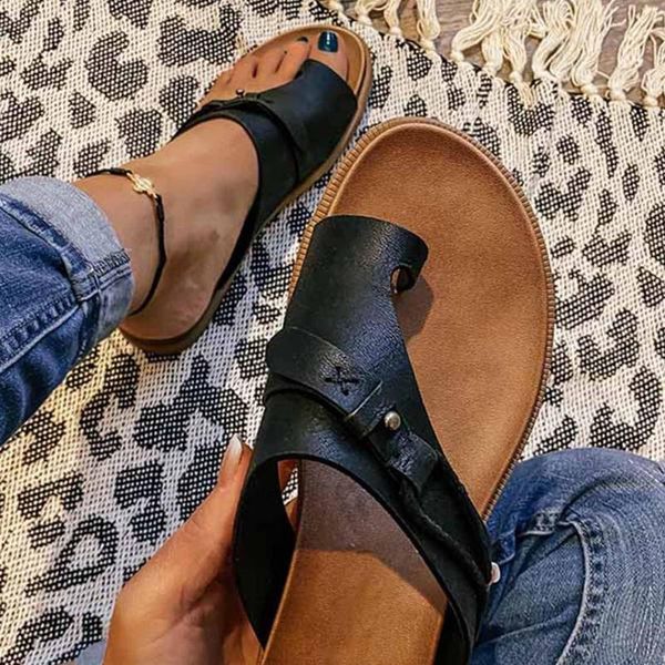 

slippers sandals for women summer flats comfort open-toe flip flops pu soft comfortable casual beach shoes outdoor stylish, Black