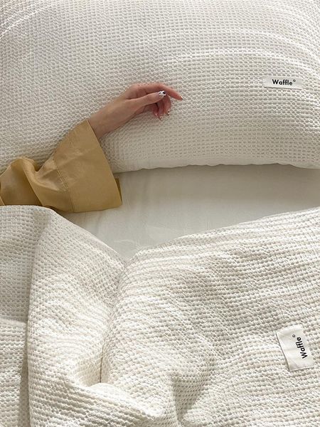 

bedding sets waffle set 100% cotton luxurious duvet cover nordic ins naked sleeping high sense bed sheet pillowcase king  4 pcs