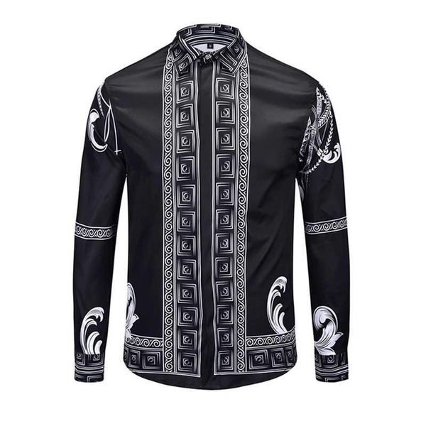

men's casual shirts hawaiian mens 2021 luxury chemise homme male women retro floral long sleeve print slim fit party office clothing, White;black