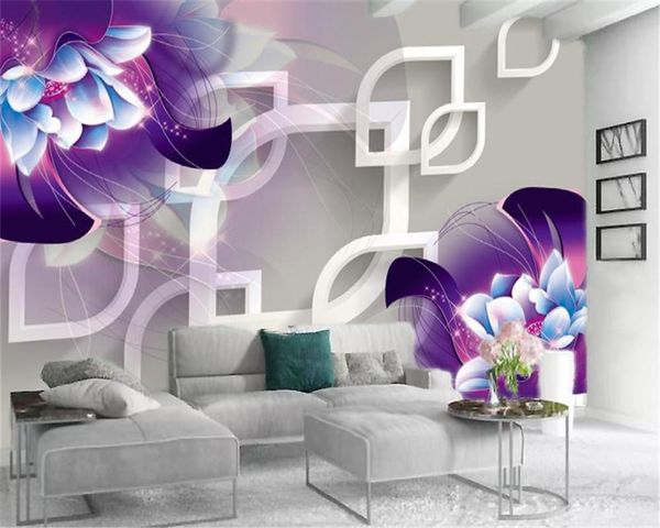 Papéis de parede 3d moderno papel de parede diagonal fantasia azul lotus personalizado flor lindo hd proteção ambiental mural