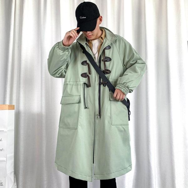 

men's trench coats autumn jacke long coat oversized solid color harajuku windbreaker big pocket fashion overcoat, Tan;black