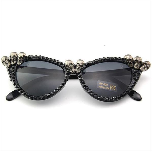 

rhinestone decoration cat eyes sunglasses vintage shades eyewear gafas de sol women brand skull, White;black