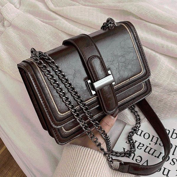 

evening bags woman leather shoulder vintage chains flap cross body bag female square messenger designer ladies handbags