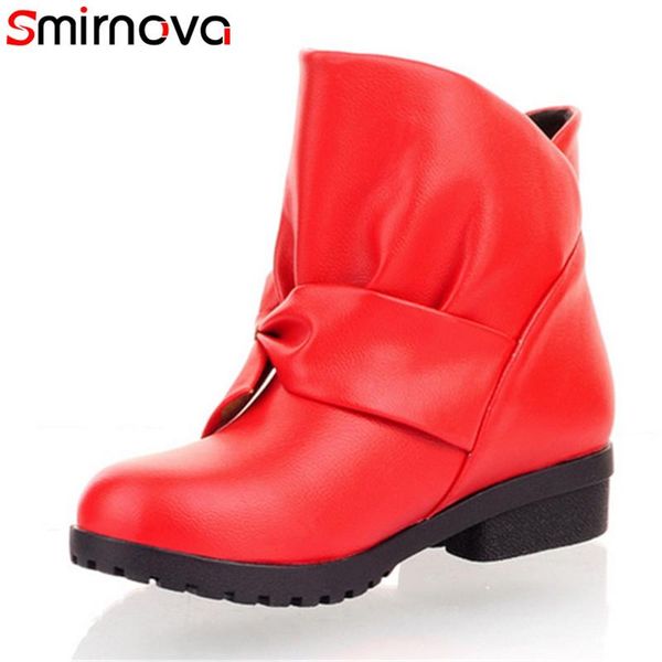 

boots smirnova arrival ankle for women round toe square heels 2021 butterfly knot sweet ladies winter, Black