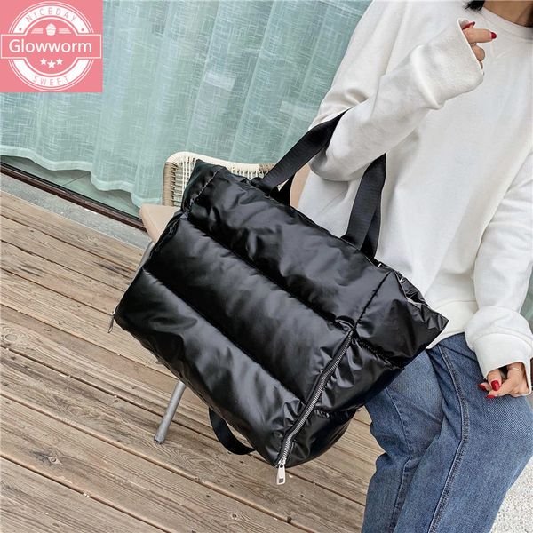 

winter new large capacity shoulder bag for women waterproof nylon bags space pad cotton feather down large tote female handbags c0225