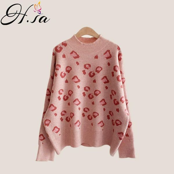 

women's sweaters h.sa 2021 woman leopard knitted sweater harajuku knit pullovers loose jumper winter spring female casual, White;black