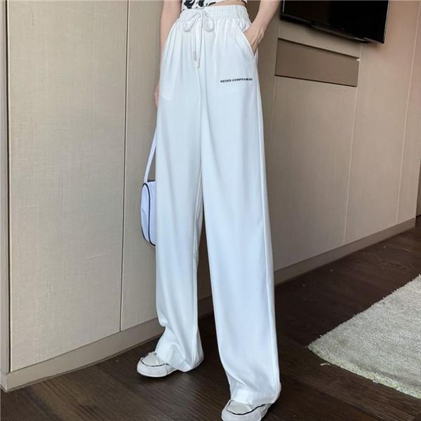 

summer and autumn loose women pant white casual high street straight pantalones de mujer, Black;white