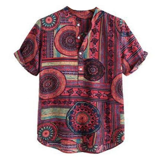

men's casual shirts summer men color block ethnic geometry print short sleeve buttons pullover shirt soft and skin-friendly to wear for, White;black