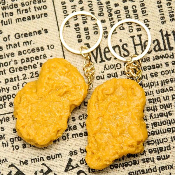 

keychains fried chicken simulation food keychain cute drumstick nuggets key chain restaurant client small gift chef cook keyring, Silver