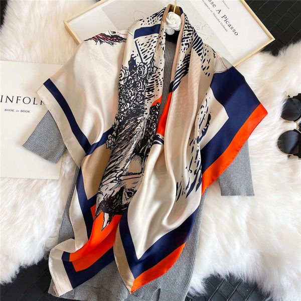 

women's horse print air conditioner shawl dual purpose hangzhou silk dafang scarf 90 size, Blue;black