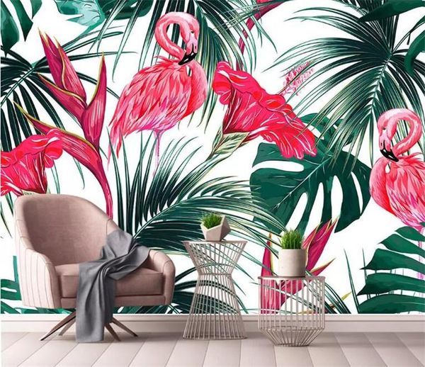 

wallpapers nordic fashion stereo papel de parede wallpaper small fresh flamingo tropical leaves seamless mosaic background wall