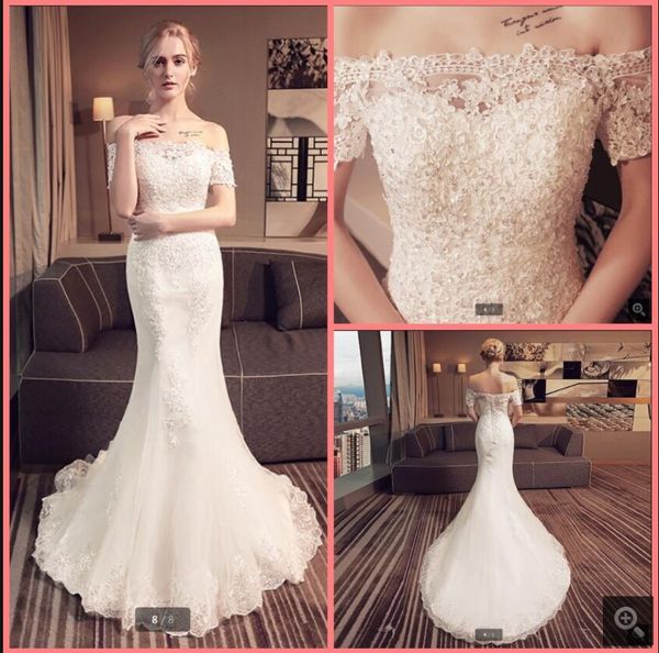 

2021 robe deÂ mariage white tulle modest mermaid wedding dress beaded off the shoulder lace appliques vintage bride dresses court train corse