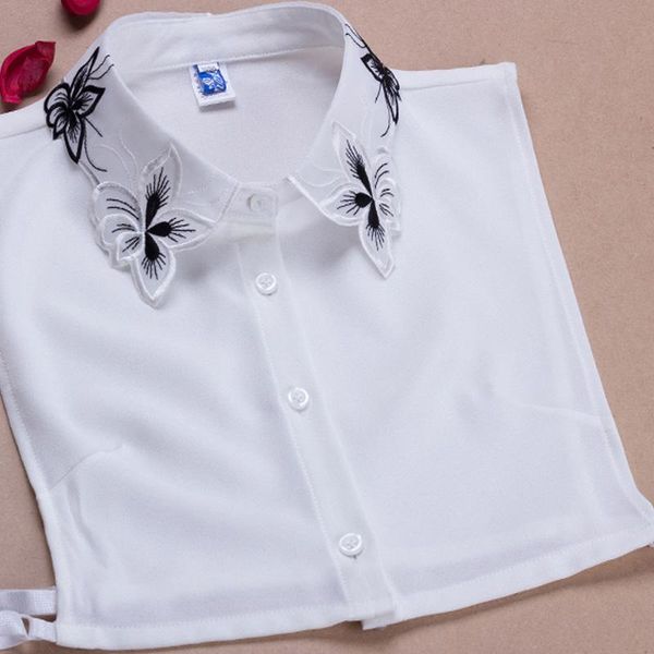 

women's blouses & shirts elegant chiffon white turn down collier embroidery fake false shirt collar office lady root yarn decoration