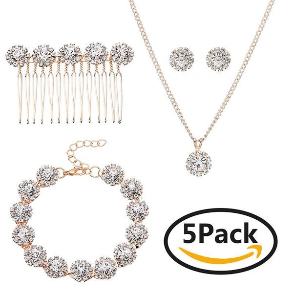 

earrings & necklace creative wedding jewelry set bride five-piece bridal suit of european and american style bracelet, Silver