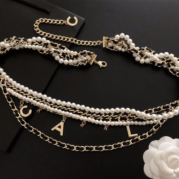 

womens chain belt chains waistband designer belts glazed pearl enamel letters luxury woven waist girdle weote, Black;brown